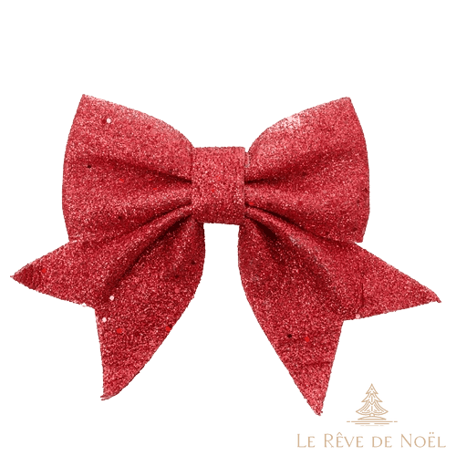 Nœud décoratif rouge pailleté à quatre pans pour sapin de Noël