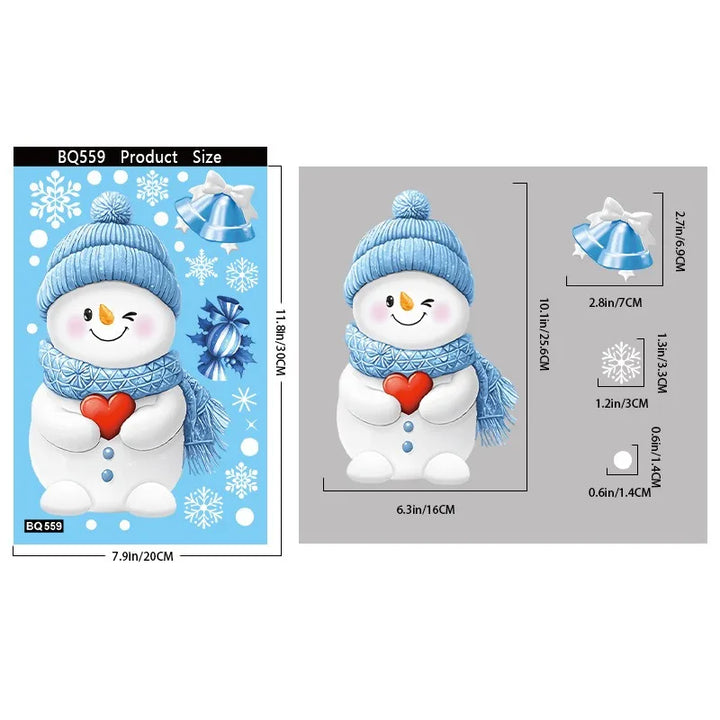 Schéma des dimensions : planche de stickers bonhomme de neige au cœur rouge, 20 x 30 cm