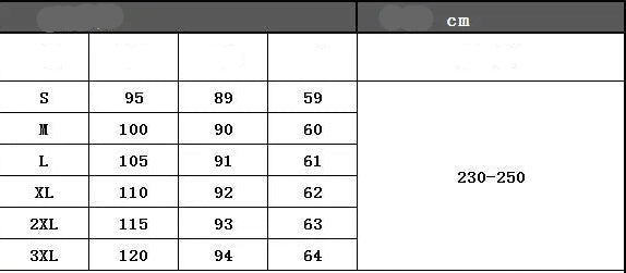 Tableau de mensurations pour les tailles S à 3XL, colonnes chiffrées en centimètres
