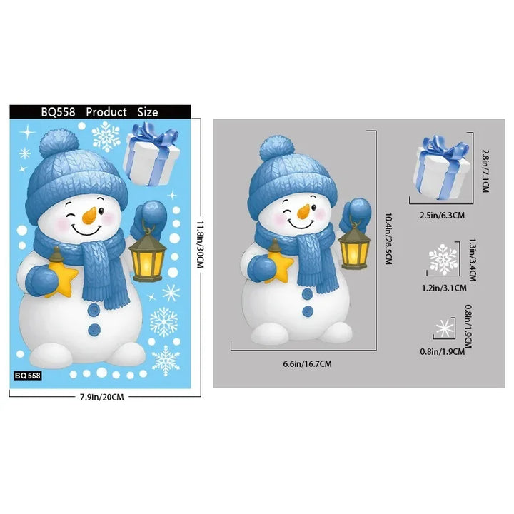 Schéma des dimensions : planche de stickers bonhomme de neige à la lanterne, 20 x 30 cm