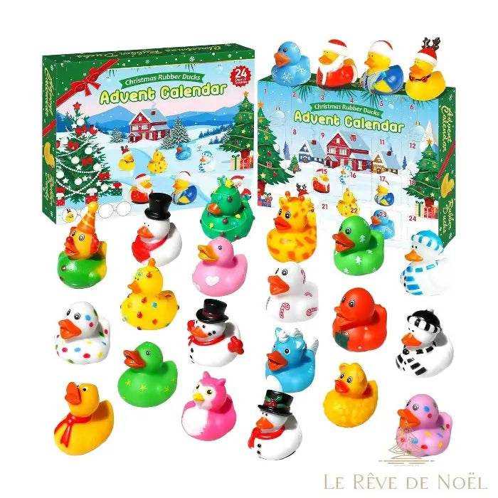 Calendrier de l'avent à canards en caoutchouc costumés, boîte et 24 figurines colorées