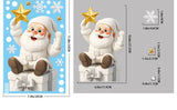 Sticker Père Noël blanc assis sur un cadeau, brandissant une étoile dorée, planche cotée