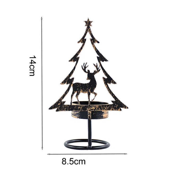 Schéma coté du bougeoir sapin silhouette renne en métal : 14 cm de hauteur, 8,5 cm de largeur