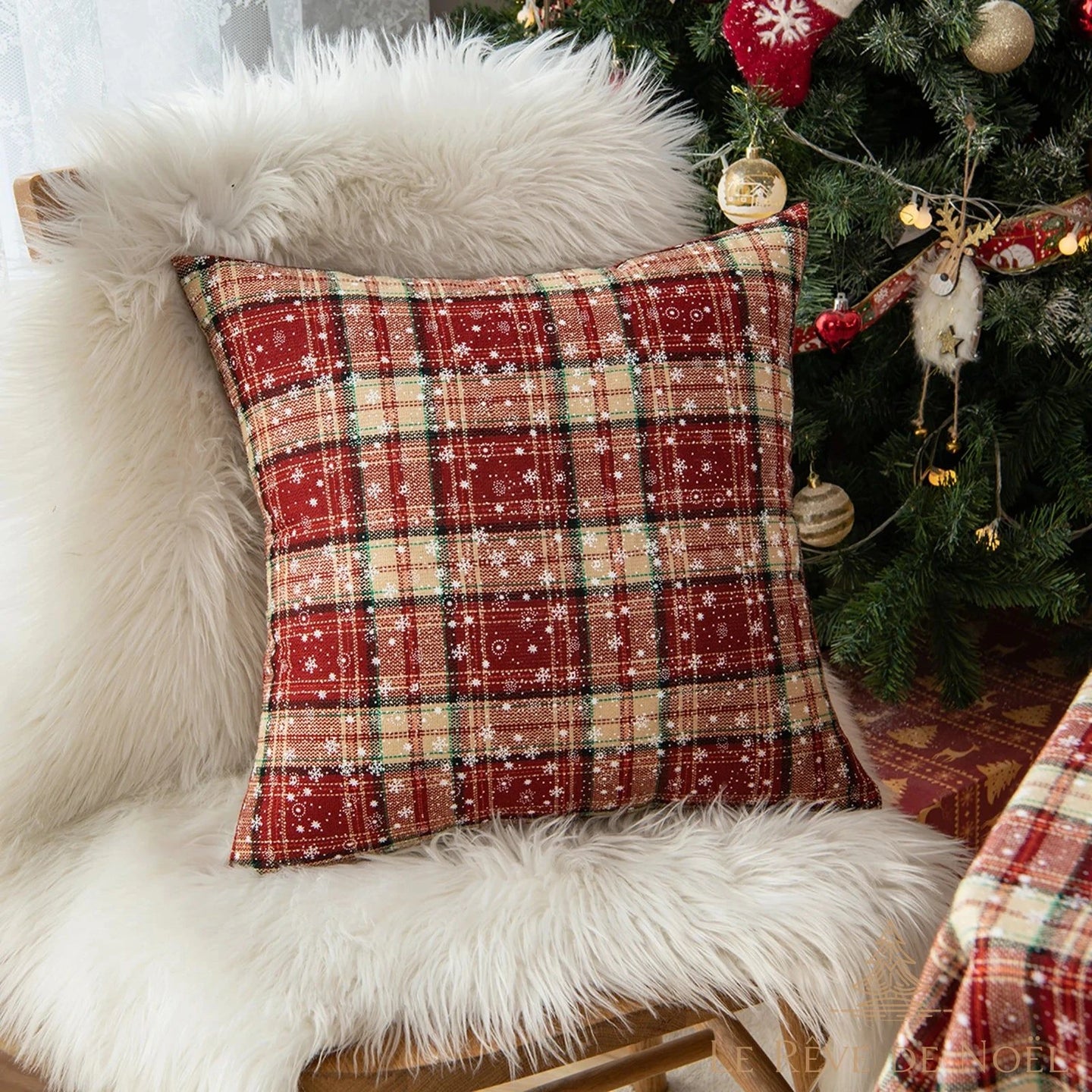 Housse de coussin noël tartan