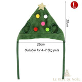 Schéma du bonnet sapin vert taille L : 20 cm de haut, 25 cm de large, pour animaux de 4 à 7,5 kg