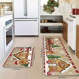Tapis motif maison en pain d'épice avec dimensions indiquées, 40x60 cm et 40x120 cm, en cuisine