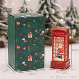 Schéma des dimensions : boîte cadeau à motifs et boule à neige cabine téléphonique, 12,5x5x5 cm