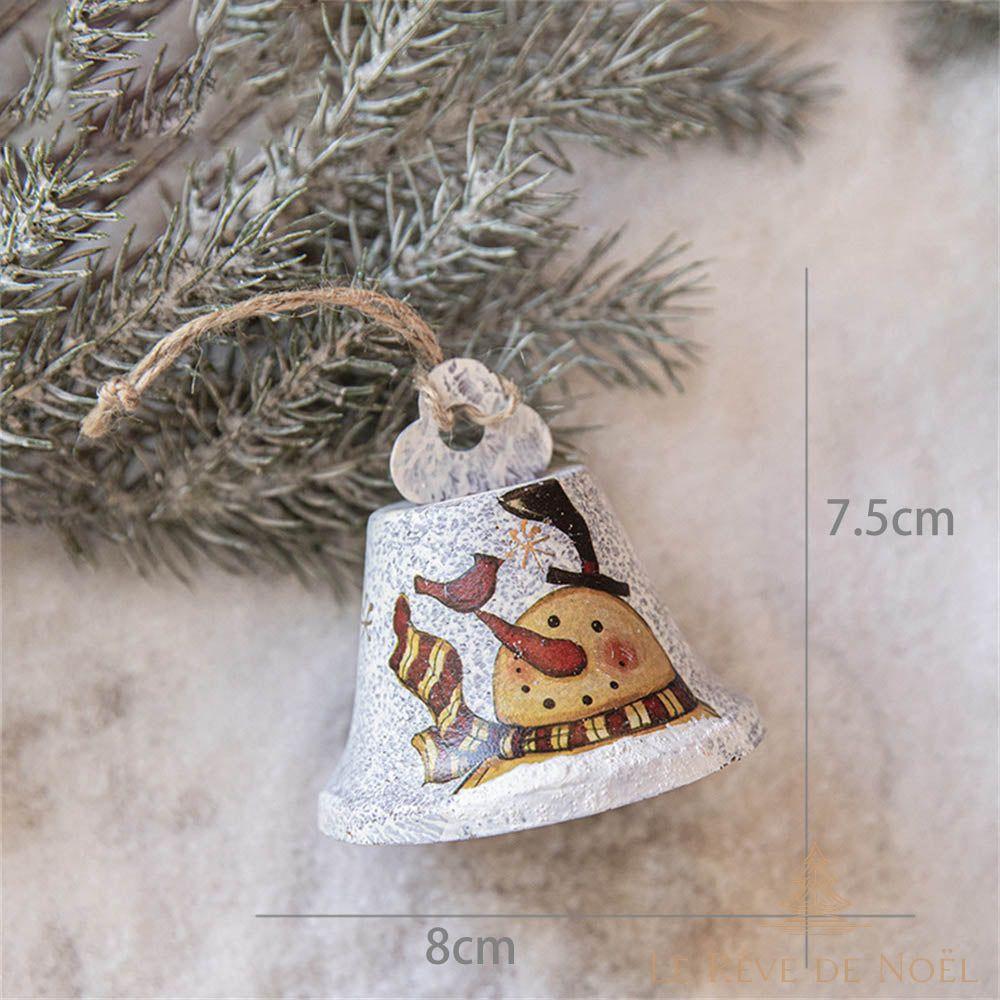 Cloche de Noël : Cloche Blanche Bonhomme de Neige