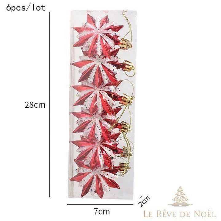 Boîte de 6 étoiles rouges à 16 branches à la verticale, dimensions 28 x 7 x 2 cm