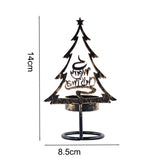Schéma coté du bougeoir sapin Joyeux Noël en métal : 14 cm de hauteur, 8,5 cm de largeur