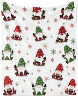 Plaid de Noël blanc suspendu, motif répété de petits lutins à bonnets rouges et verts