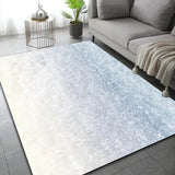 Tapis effet neige, variante Neige, dégradé pailleté diagonal crème et gris-bleu, salon avec plante