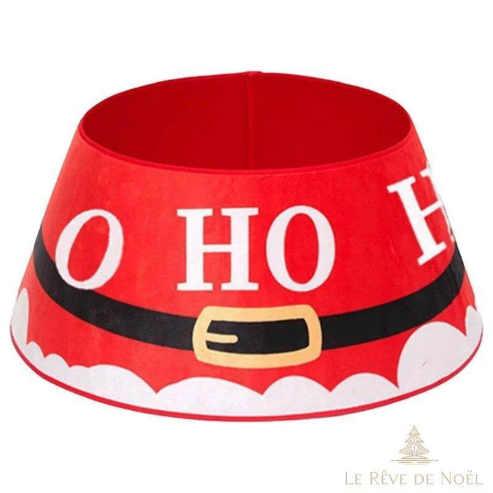Jupe de pied de sapin rouge motif ceinture du Père Noël avec inscription Ho Ho Ho