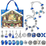 Calendrier de l'Avent maison à suspendre bleu, bracelets et breloques bleues et argentées