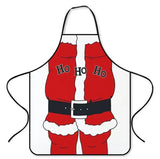 Tablier blanc imprimé d'un costume de Père Noël avec ceinture noire et inscription Ho Ho Ho