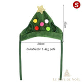 Schéma du bonnet sapin vert taille S : 17 cm de haut, 20 cm de large, pour animaux de 1 à 4 kg