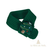 Écharpe tricotée verte pour chien, enroulée, écusson sapin en relief à perles colorées