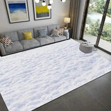 Tapis effet neige, variante Neige 2, relief bosselé blanc façon neige fraîche, même salon gris