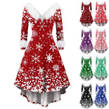 Nuancier de la robe de soirée de Noël : rouge à col fourrure blanche en grand, 8 autres coloris