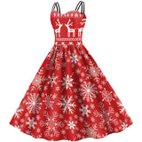 Robe bustier rouge à rennes brodés sur le buste et flocons épars sur la jupe, sans mannequin