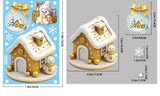 Sticker maison en pain d'épices dorée sous la neige avec un petit bonhomme, planche cotée