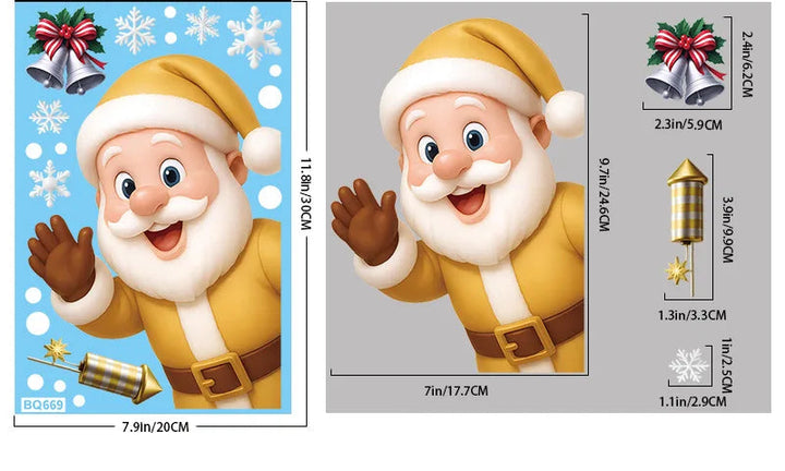 Sticker Père Noël doré faisant coucou, mains levées près du visage, planche cotée