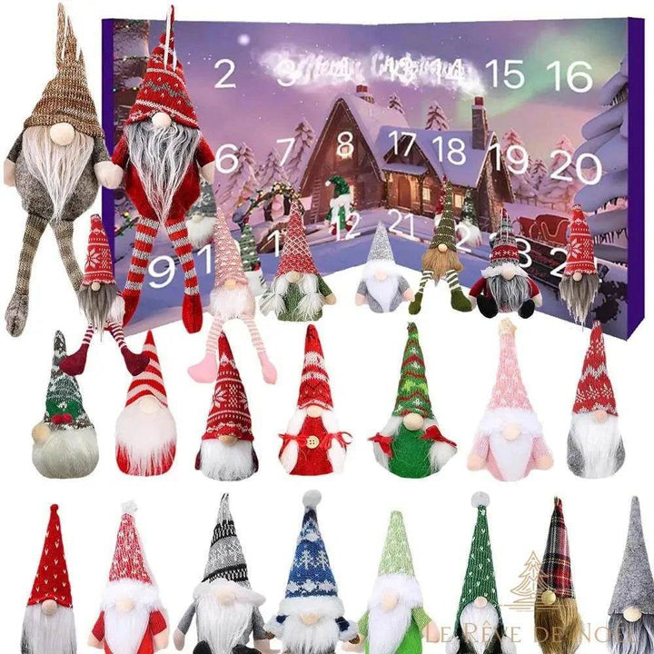 Calendrier de l'avent déco : boîte numérotée entourée uniquement de lutins en peluche variés
