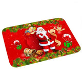 Tapis vu de biais sur fond blanc : Père Noël avec sa hotte rouge et un coffre de cadeaux
