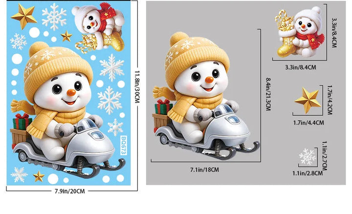 Sticker bonhomme de neige au bonnet jaune sur une luge motorisée, planche cotée 20x30cm