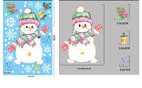 Sticker bonhomme de neige à bonnet tricoté vert et rose, écharpe rayée assortie