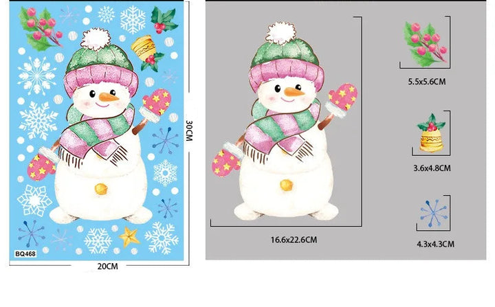 Sticker bonhomme de neige à bonnet tricoté vert et rose, écharpe rayée assortie