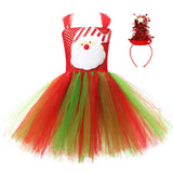 Robe tutu de Noël à visage de Père Noël brodé, jupon en tulle rouge et vert mélangés