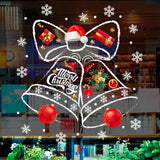 Sticker vitrine de librairie : deux cloches en trait blanc et nœud, boules rouges 3D suspendues