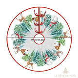 Couvre-pied de sapin rond, forêt enneigée avec rennes et bonhommes de neige, diamètre 90 cm