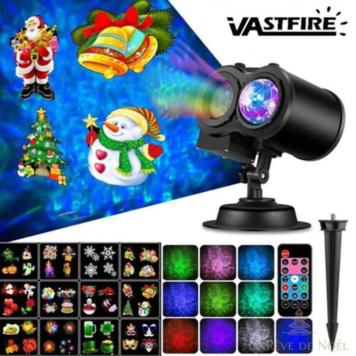 Projecteur à double lentille sur pied avec piquet, vignettes de motifs et couleurs, télécommande