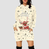 Robe sweat à capuche de Noël beige à pois noirs, motif renne et texte « Merry Christmas »
