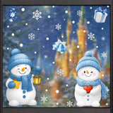 Stickers bonhomme de neige à la lanterne et au cœur, fenêtre de nuit avec château illuminé