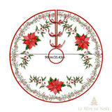 Couvre-pied de sapin rond, même motif de fleurs de Noël et houx, petit format 90 cm