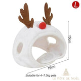 Schéma du bonnet blanc taille L : 15 cm de haut, 19 cm de large, pour animaux de 4 à 7,5 kg