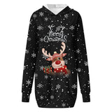 Robe sweat à capuche de Noël noire à motif renne, présentée à plat sans mannequin