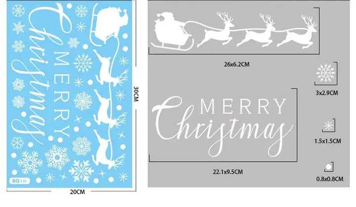 Schéma des dimensions : stickers traîneau du Père Noël et texte Merry Christmas, 20 x 30 cm