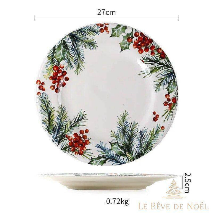 Schéma de l'assiette sapin 27 cm : vue de dessus et de profil, épaisseur 2,5 cm