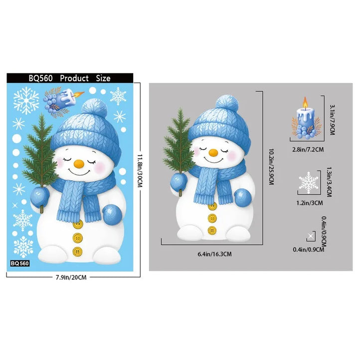 Schéma des dimensions : planche de stickers bonhomme de neige au sapin, 20 x 30 cm