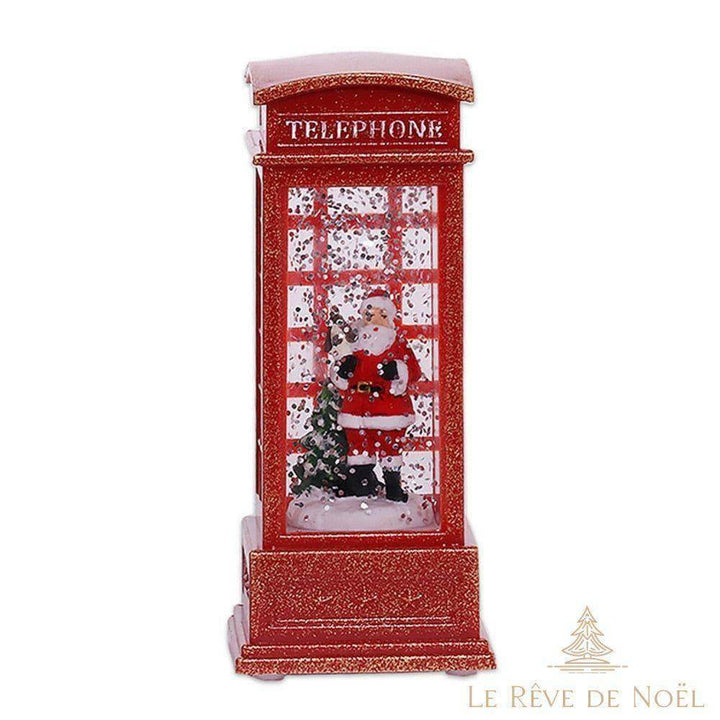 Boule à neige cabine téléphonique rouge, variante Père Noël, figurine debout à l'intérieur