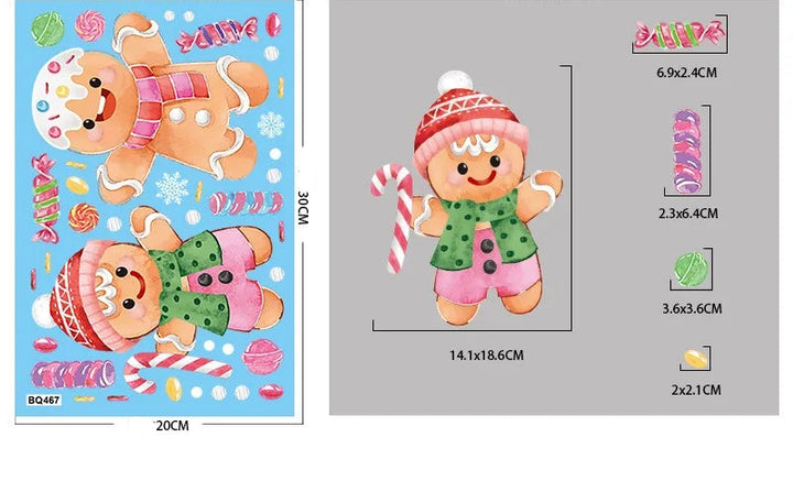 Sticker bonhomme en pain d'épices en haut vert, tenant un sucre d'orge, autre en fond