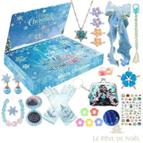 Calendrier de l'avent Princesse bleue, boîte à flocons entourée de bijoux et accessoires