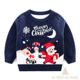 Pull enfant bleu marine à motif Père Noël, cadeaux et inscription Merry Christmas