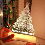 Veilleuse LED en forme de sapin avec texte Merry Christmas, tenue en main, lumière chaude