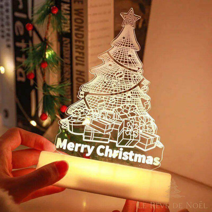 Veilleuse LED en forme de sapin avec texte Merry Christmas, tenue en main, lumière chaude