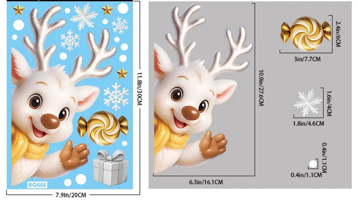 Sticker tête de renne aux grands bois faisant coucou de ses pattes, planche cotée